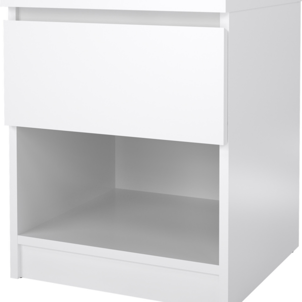 Sengebord natbord Vesterholm Naia, hvid højglans lakeret, FSC-cert., H49,5ÃB40,4ÃD40 cm, skuffe